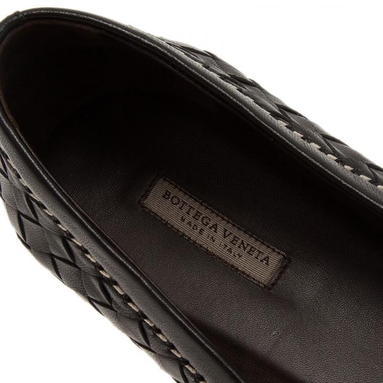 Pre Owned Bottega Veneta Black Intrecciato Leather Ballet Flats Size 41
