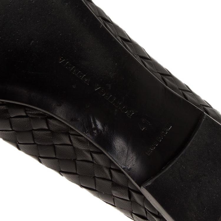 Pre Owned Bottega Veneta Black Intrecciato Leather Ballet Flats Size 41