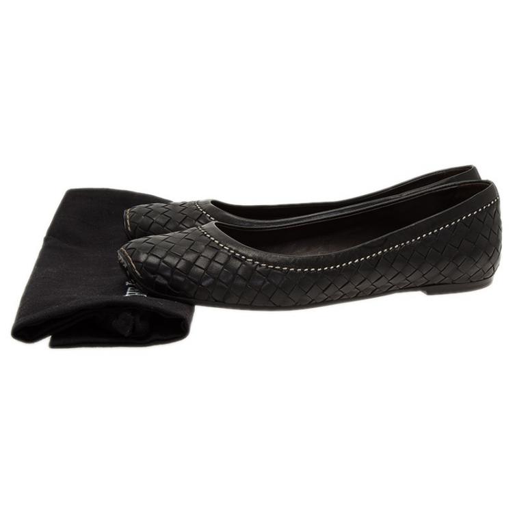 Pre Owned Bottega Veneta Black Intrecciato Leather Ballet Flats Size 41