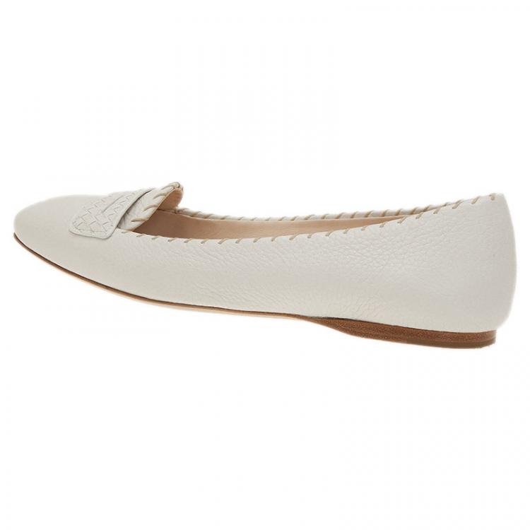 Pre Owned Bottega Veneta White Leather Ballet Flats Size 39.5