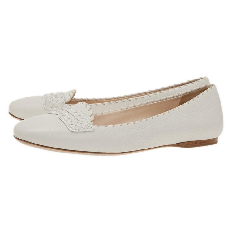 Pre Owned Bottega Veneta White Leather Ballet Flats Size 39.5
