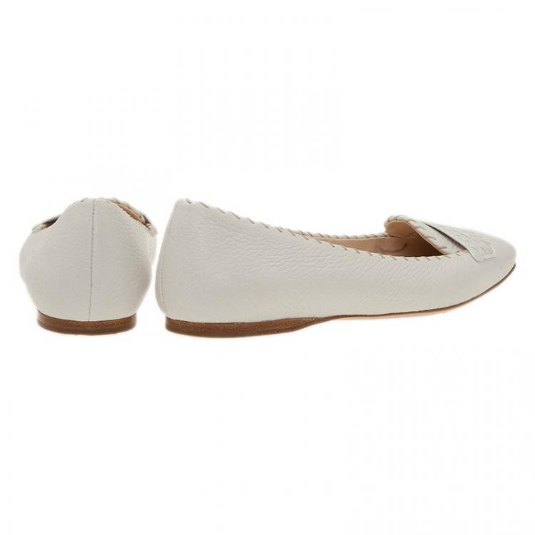 Pre Owned Bottega Veneta White Leather Ballet Flats Size 39.5