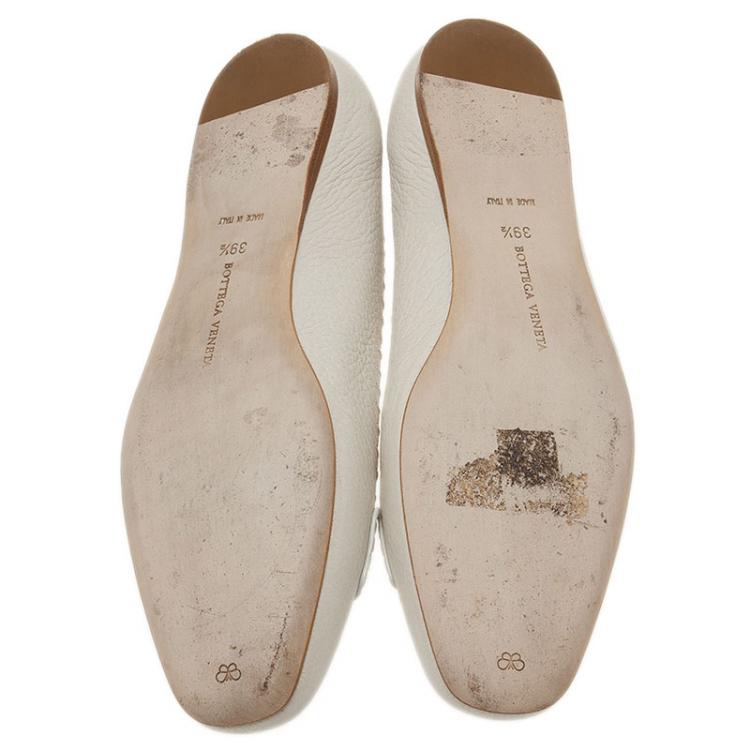 Pre Owned Bottega Veneta White Leather Ballet Flats Size 39.5