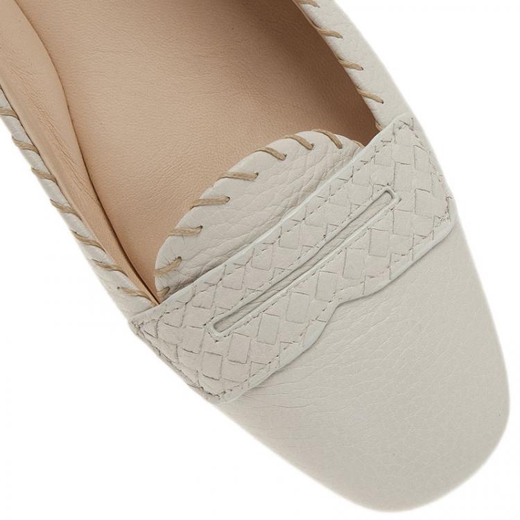 Pre Owned Bottega Veneta White Leather Ballet Flats Size 39.5