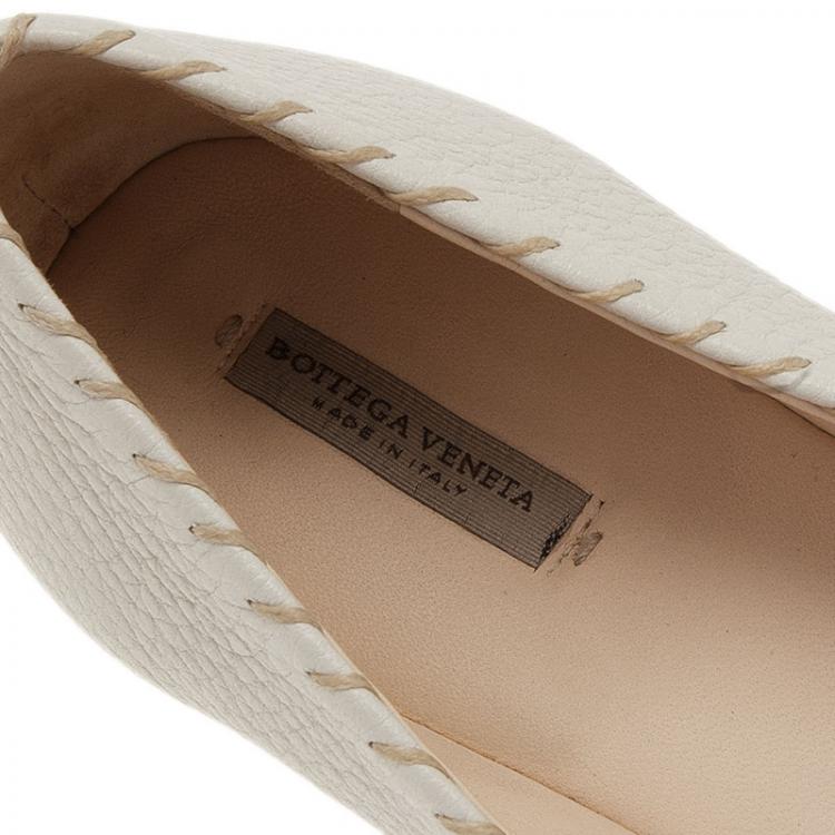 Pre Owned Bottega Veneta White Leather Ballet Flats Size 39.5
