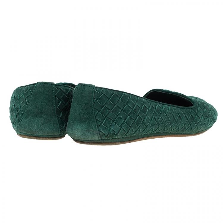 Pre Owned Bottega Veneta Green Intrecciato Suede Carpet Slippers Size 39.5 
