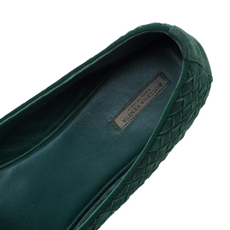 Pre Owned Bottega Veneta Green Intrecciato Suede Carpet Slippers Size 39.5 