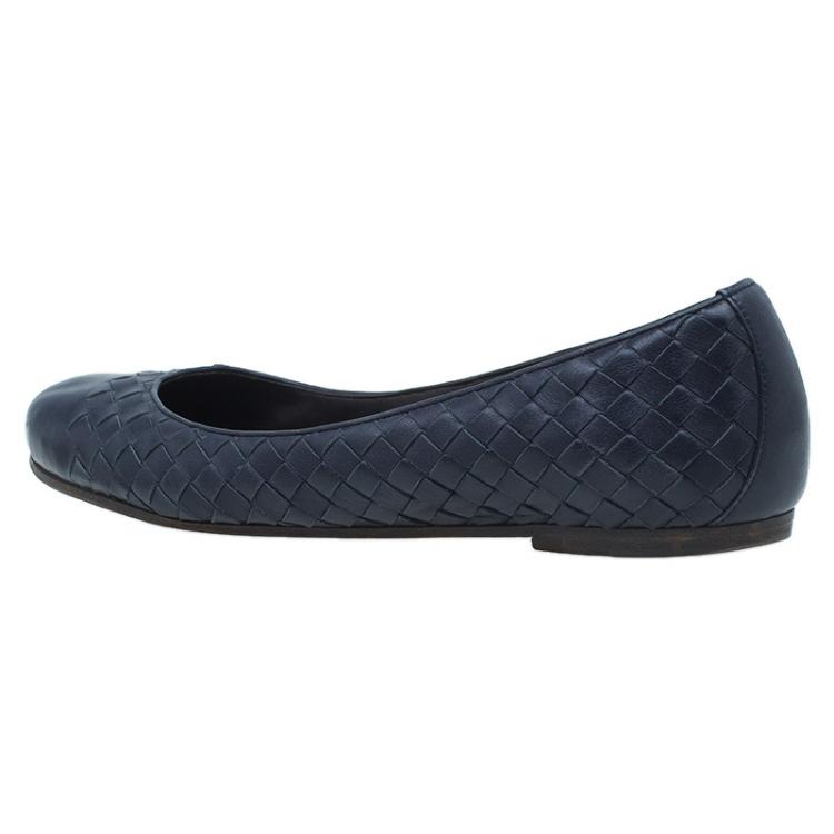 Pre Owned Bottega Veneta Navy Blue Intrecciato Leather Ballet Flats Size 39.5