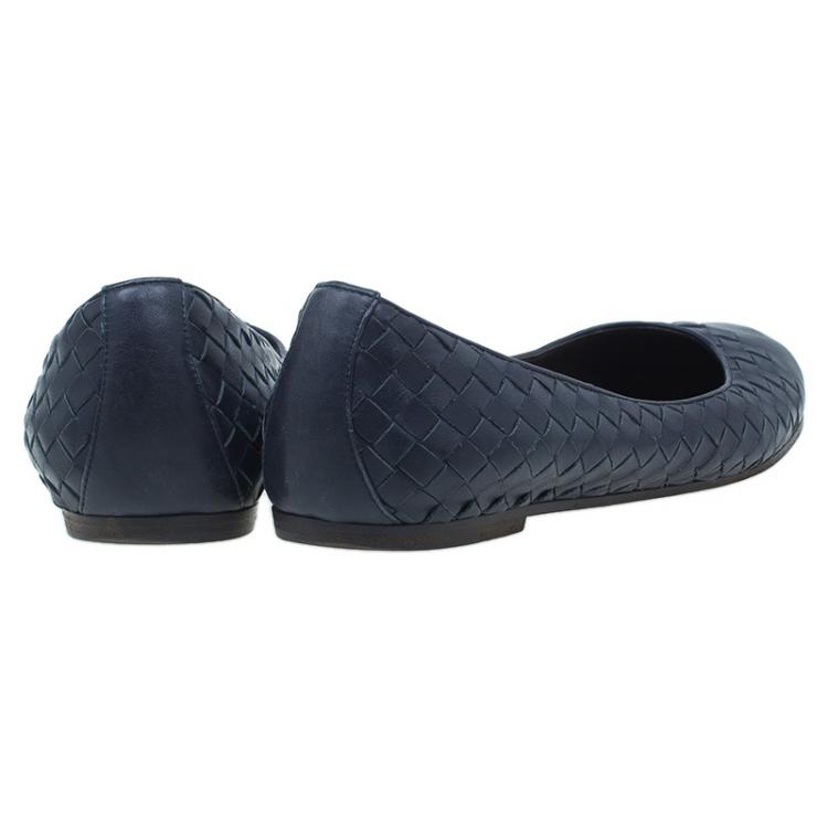 Pre Owned Bottega Veneta Navy Blue Intrecciato Leather Ballet Flats Size 39.5