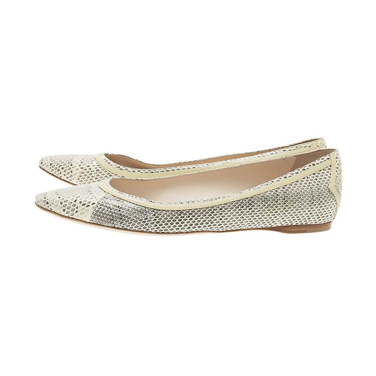 Pre Owned Bottega Veneta Cream Python Ballet Flats Size 39 