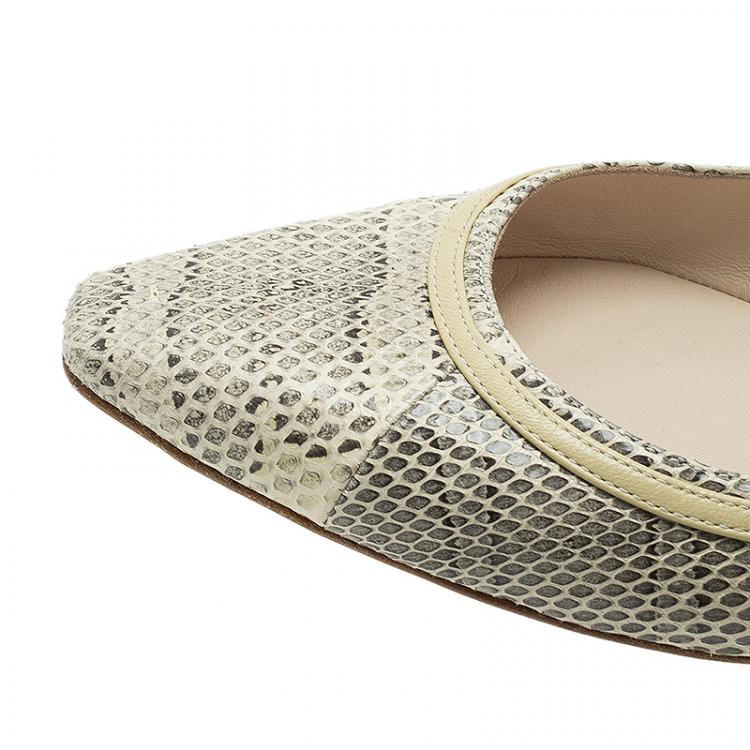 Pre Owned Bottega Veneta Cream Python Ballet Flats Size 39 
