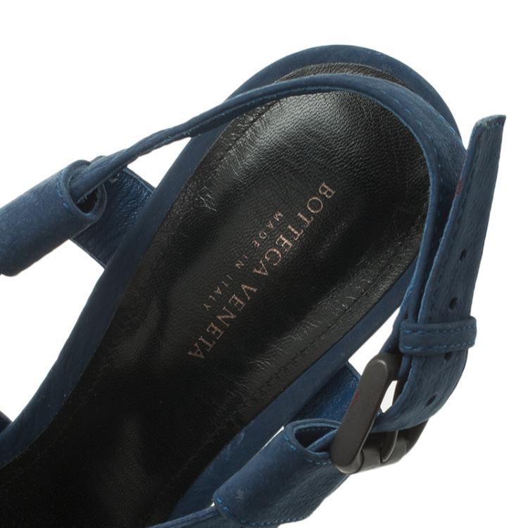 Pre Owned Bottega Veneta Blue Nubuck Criss Cross Platform Sandals Size 38