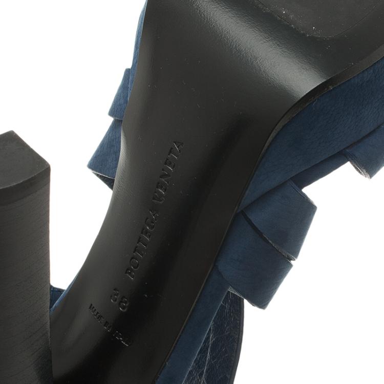 Pre Owned Bottega Veneta Blue Nubuck Criss Cross Platform Sandals Size 38