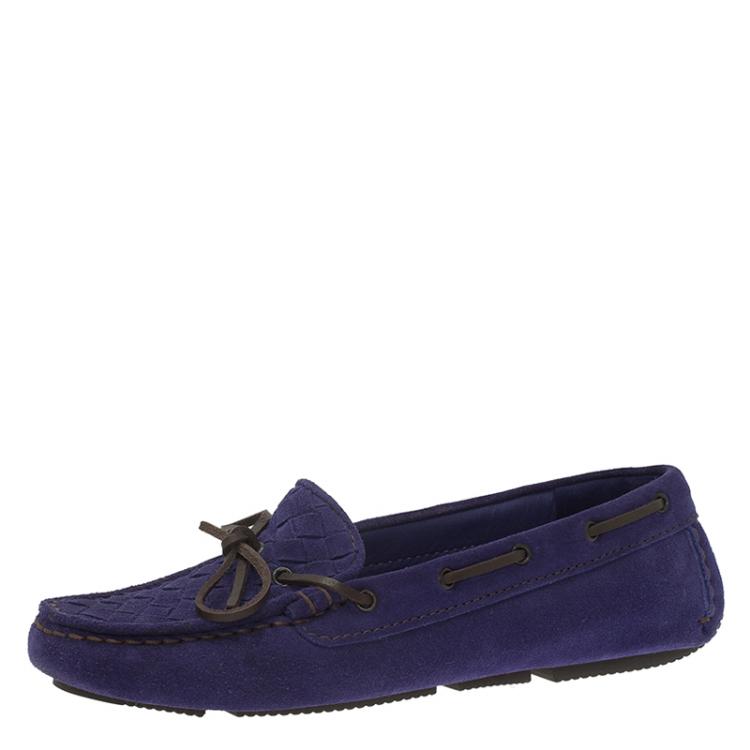مملوكة مسبقًا Bottega Veneta Purple Intrecciato Suede Bow Loafers Size 36