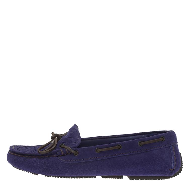 مملوكة مسبقًا Bottega Veneta Purple Intrecciato Suede Bow Loafers Size 36
