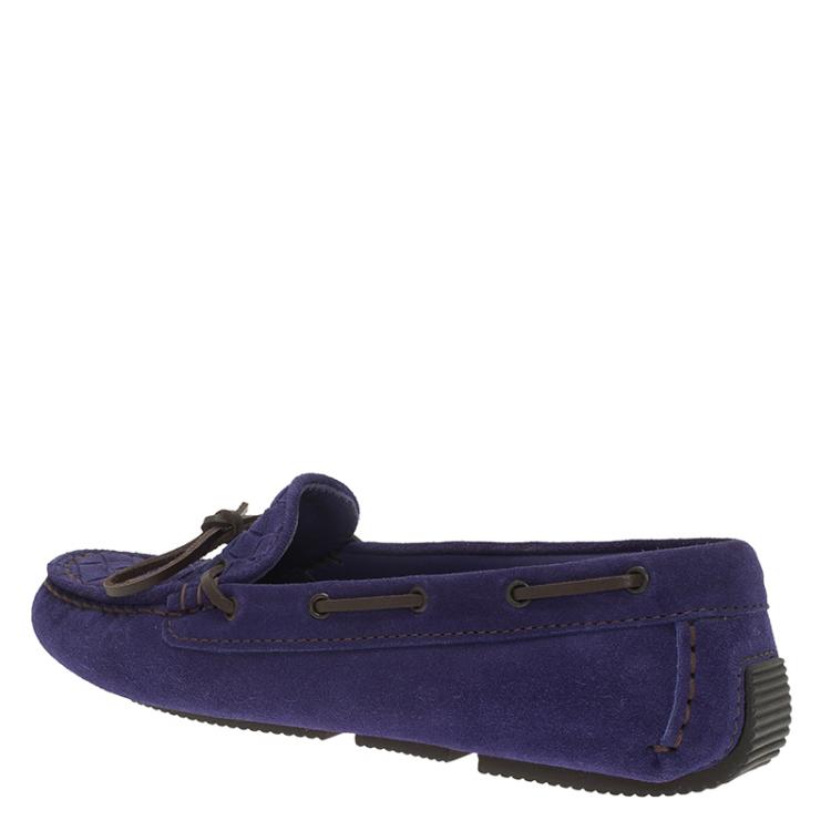 مملوكة مسبقًا Bottega Veneta Purple Intrecciato Suede Bow Loafers Size 36