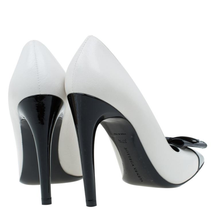 Pre Owned Bottega Veneta Tricolor Patent Intrecciato Bow Pumps Size 37.5