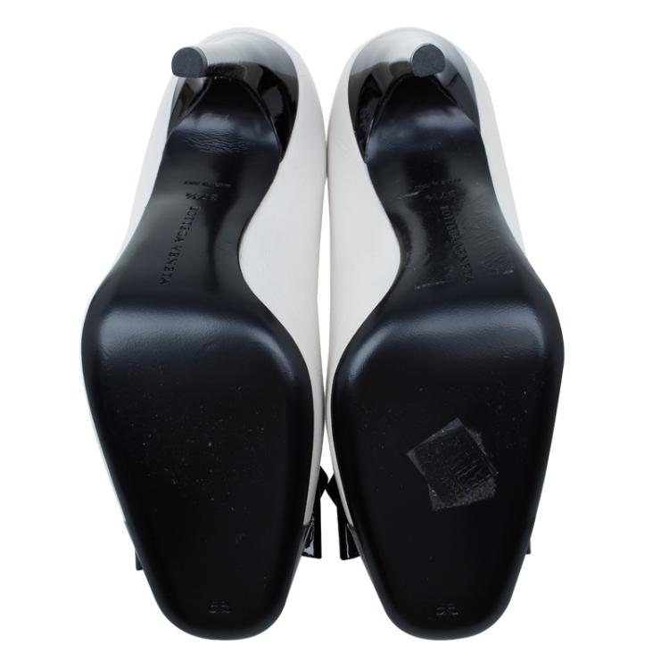 Pre Owned Bottega Veneta Tricolor Patent Intrecciato Bow Pumps Size 37.5