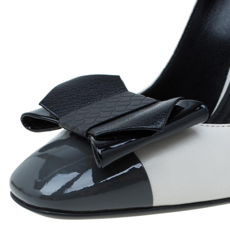 Pre Owned Bottega Veneta Tricolor Patent Intrecciato Bow Pumps Size 37.5
