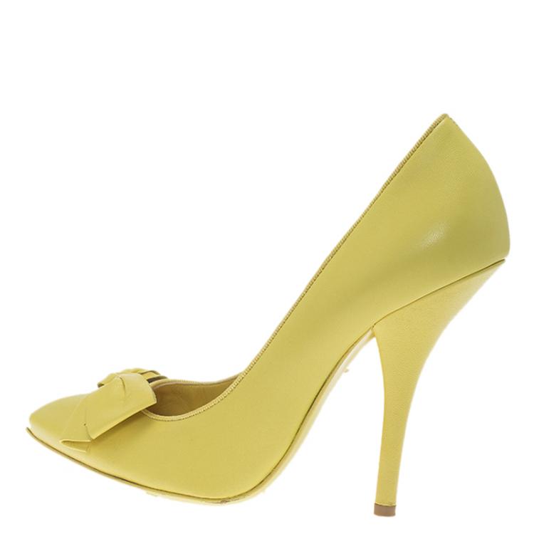 Pre Owned Bottega Veneta Primerose Yellow Leather Bow Embellished Pumps Size 39