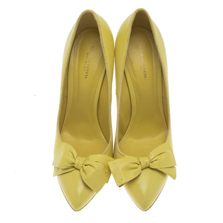Pre Owned Bottega Veneta Primerose Yellow Leather Bow Embellished Pumps Size 39