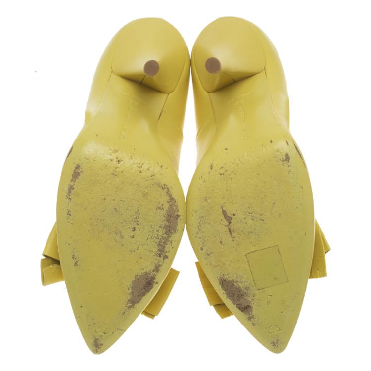 Pre Owned Bottega Veneta Primerose Yellow Leather Bow Embellished Pumps Size 39