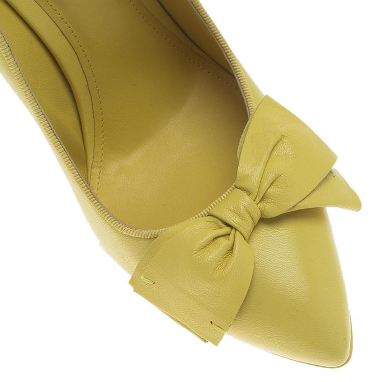 Pre Owned Bottega Veneta Primerose Yellow Leather Bow Embellished Pumps Size 39
