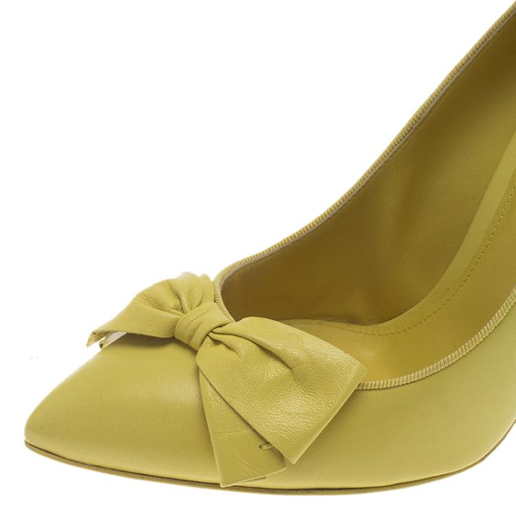 Pre Owned Bottega Veneta Primerose Yellow Leather Bow Embellished Pumps Size 39