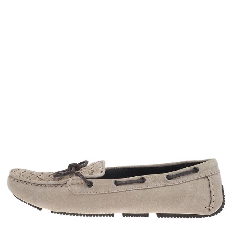 مملوكة مسبقًا Bottega Veneta Beige Intrecciato Suede Bow Loafers Size 39