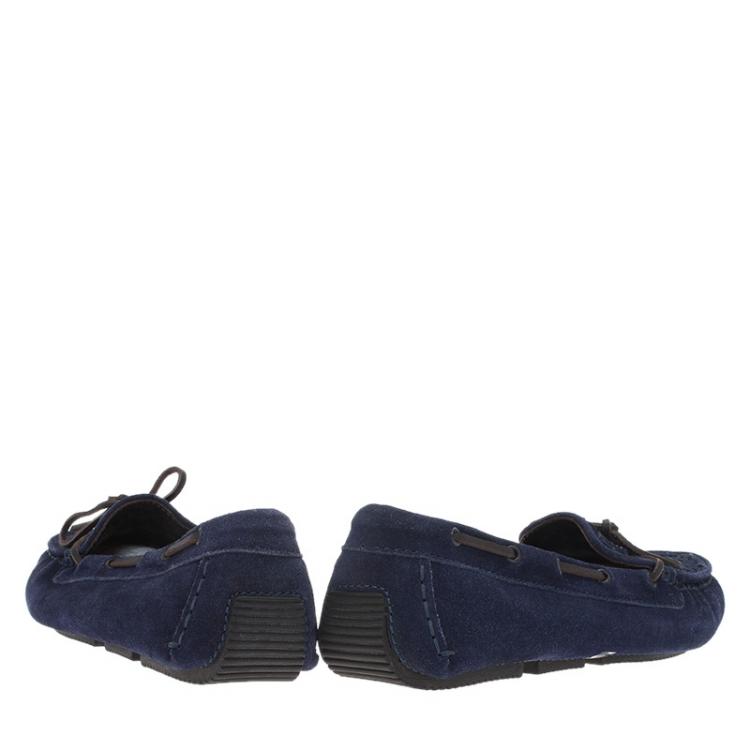 مملوكة مسبقًا Bottega Veneta Blue Intrecciato Suede Bow Loafers Size 39