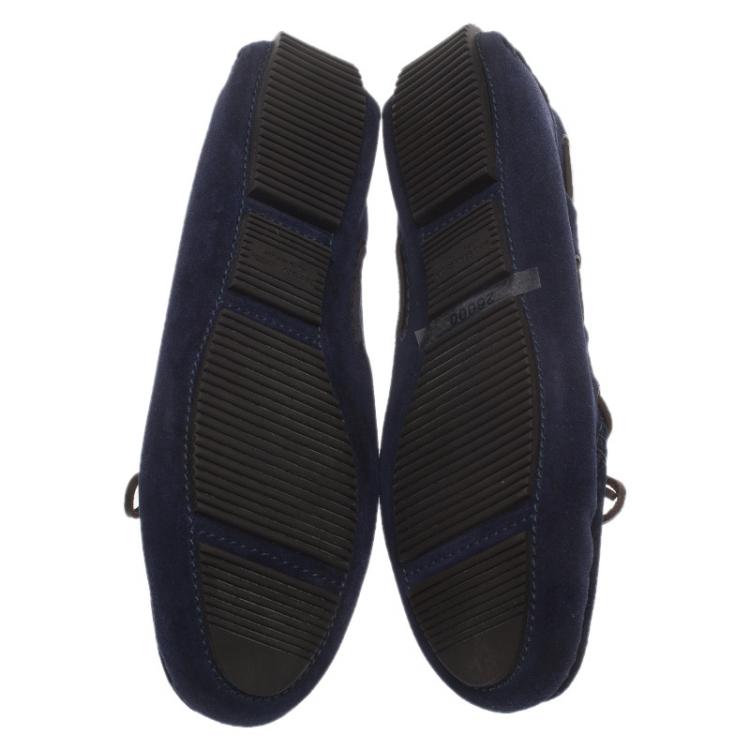 مملوكة مسبقًا Bottega Veneta Blue Intrecciato Suede Bow Loafers Size 39