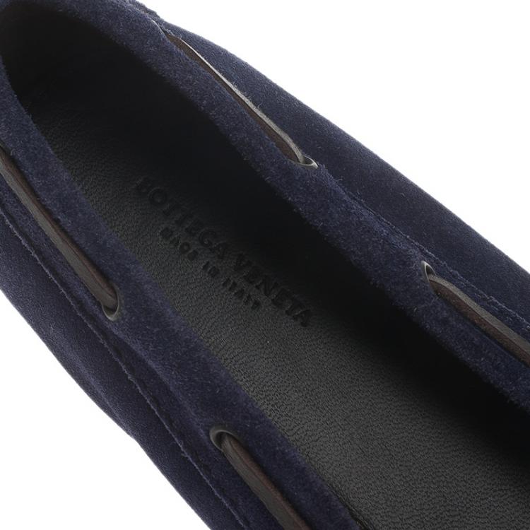 مملوكة مسبقًا Bottega Veneta Blue Intrecciato Suede Bow Loafers Size 39