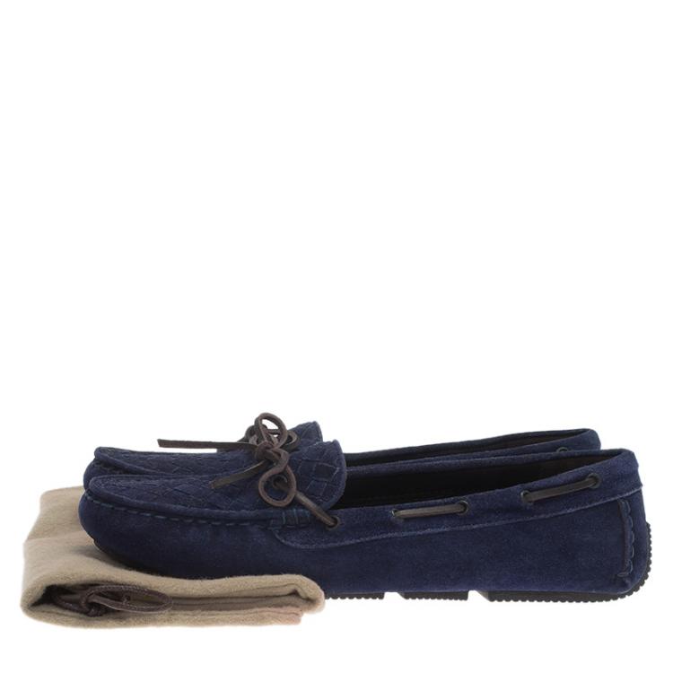 مملوكة مسبقًا Bottega Veneta Blue Intrecciato Suede Bow Loafers Size 39