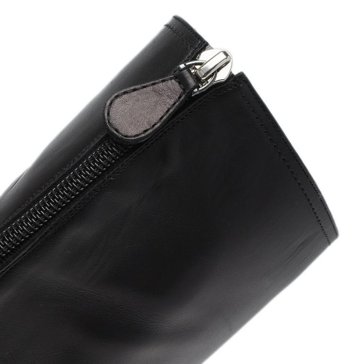 Pre Owned Bottega Veneta Black Intrecciato Leather Knee Boots Size 36