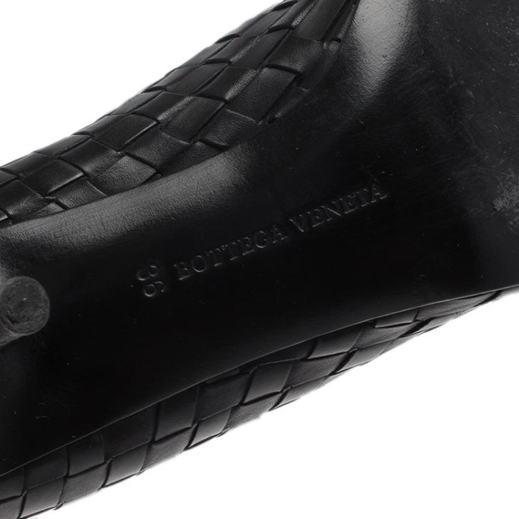 Pre Owned Bottega Veneta Black Intrecciato Leather Knee Boots Size 36