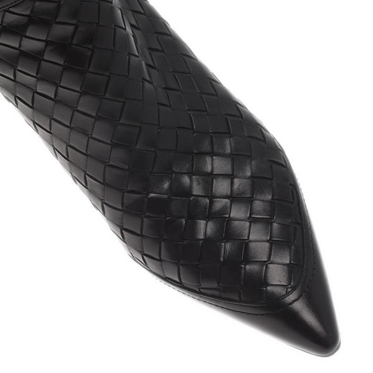 Pre Owned Bottega Veneta Black Intrecciato Leather Knee Boots Size 36
