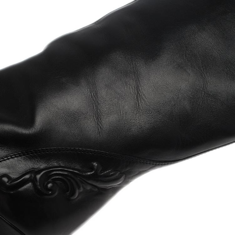 Pre Owned Bottege Veneta Black Embossed Leather Knee Boots Size 36.5