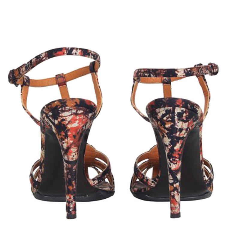 Pre Owned Bottega Veneta Corniola Topaz Pollock Print Silk Sandals Size 35