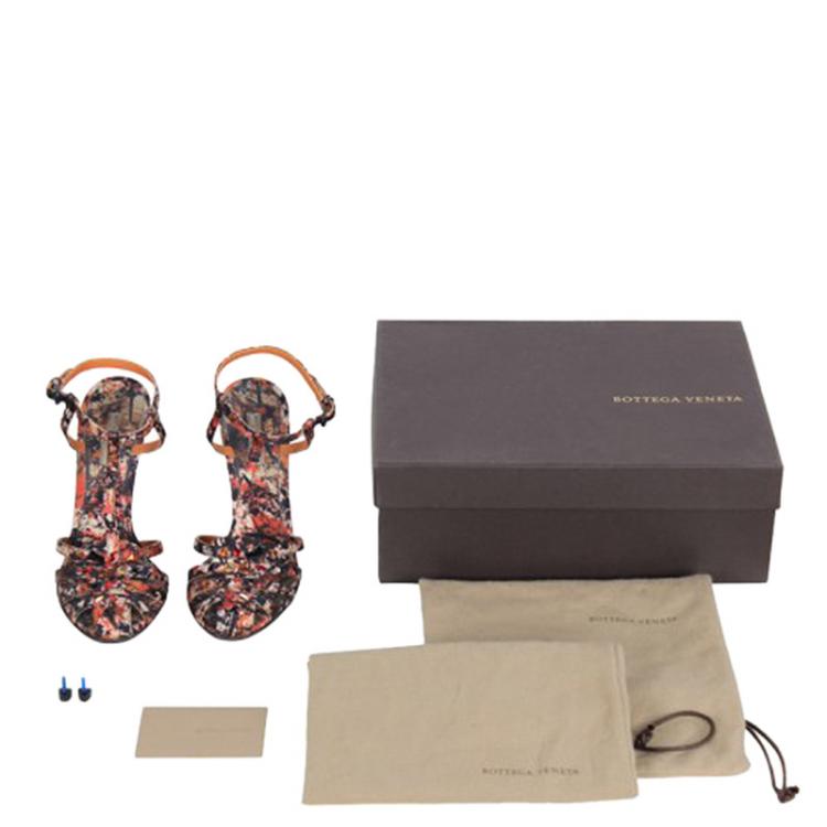 Pre Owned Bottega Veneta Corniola Topaz Pollock Print Silk Sandals Size 35