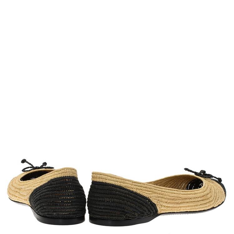 Pre Owned Bottega Veneta Two-Tone Raffia Ballet Flats Size 40