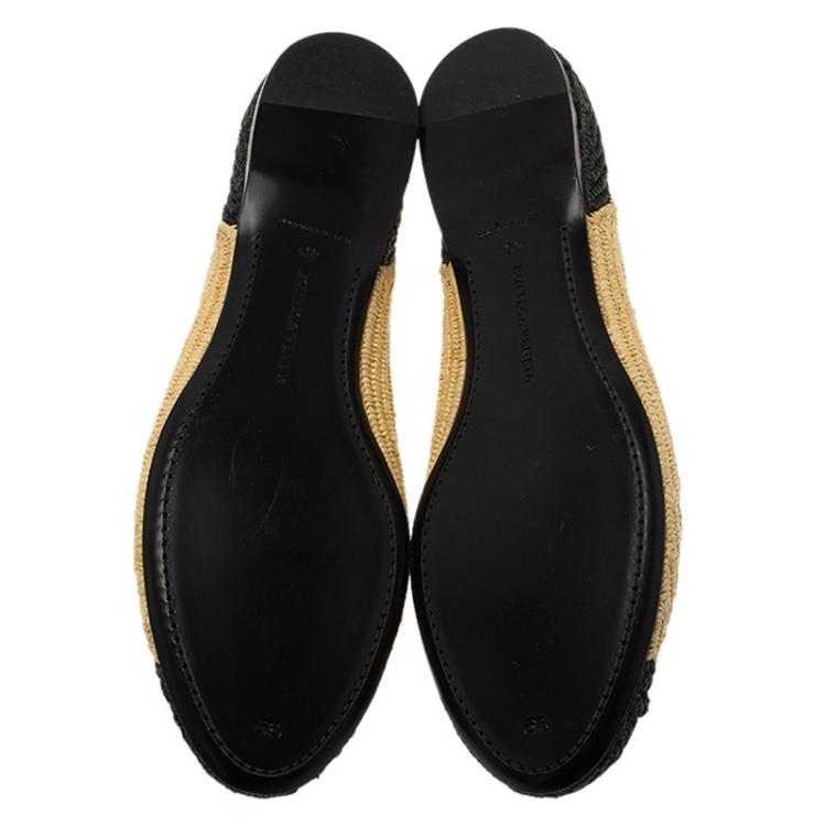 Pre Owned Bottega Veneta Two-Tone Raffia Ballet Flats Size 40