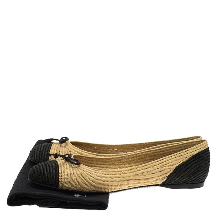 Pre Owned Bottega Veneta Two-Tone Raffia Ballet Flats Size 40