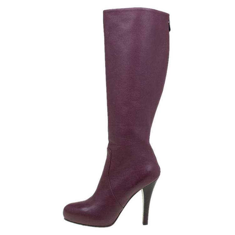 مملوكة مسبقًا Bottega Veneta Burgundy Leather Knee Boots Size 39.5