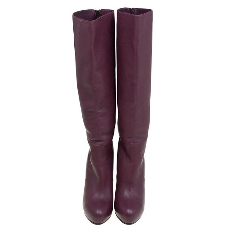 مملوكة مسبقًا Bottega Veneta Burgundy Leather Knee Boots Size 39.5