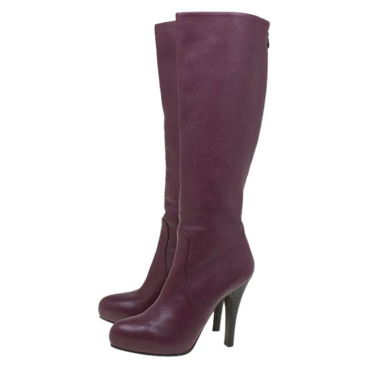 مملوكة مسبقًا Bottega Veneta Burgundy Leather Knee Boots Size 39.5