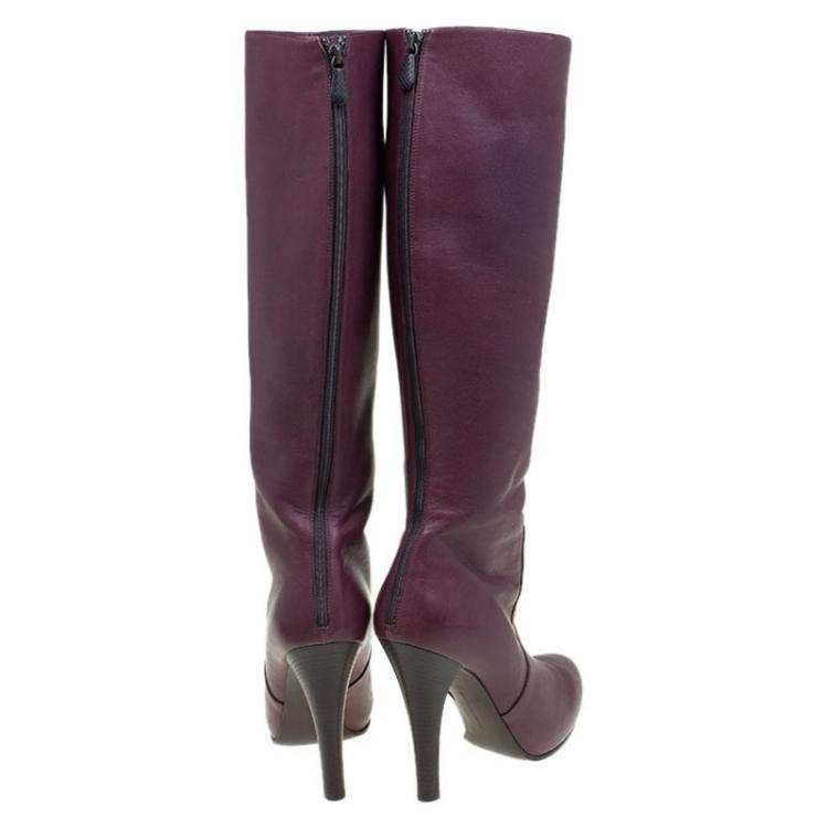 مملوكة مسبقًا Bottega Veneta Burgundy Leather Knee Boots Size 39.5