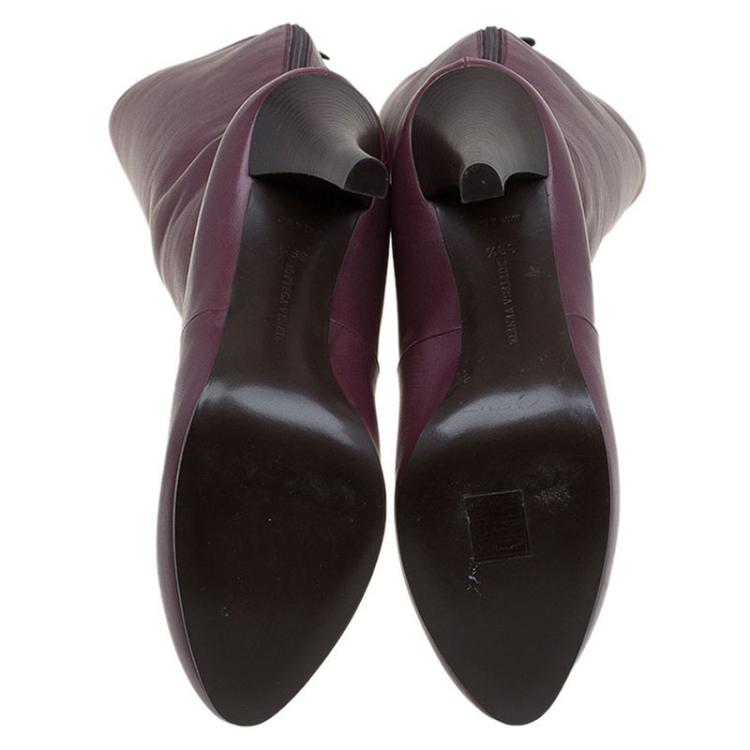 مملوكة مسبقًا Bottega Veneta Burgundy Leather Knee Boots Size 39.5