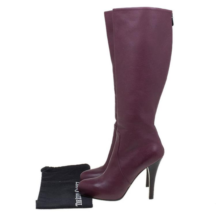 مملوكة مسبقًا Bottega Veneta Burgundy Leather Knee Boots Size 39.5