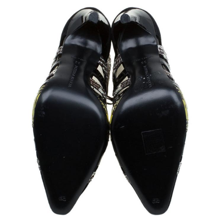 Pre Owned Bottega Veneta Black Suede and Python Lace Up Ankle Boots Size 38