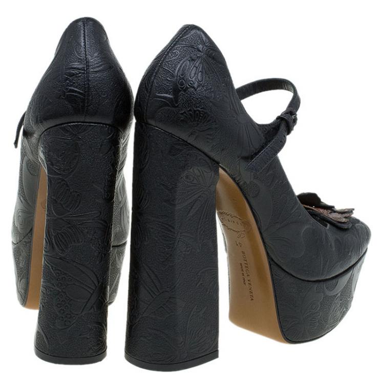 Pre Owned Bottega Veneta Limited Edition Butterfly Embossed Leather Mary Jane Platform Pumps Size 41